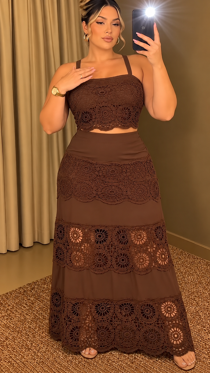 Aurelle Bloom Lace Two-Piece Maxi Set