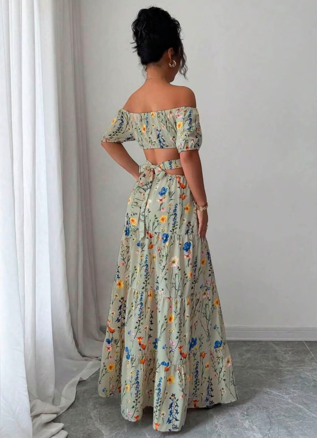 Élan Fleur Off-Shoulder Maxi Dress