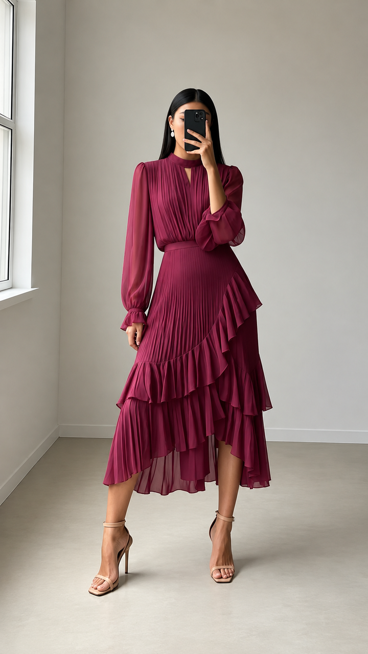 The Amara Pleated Ruffle Dress