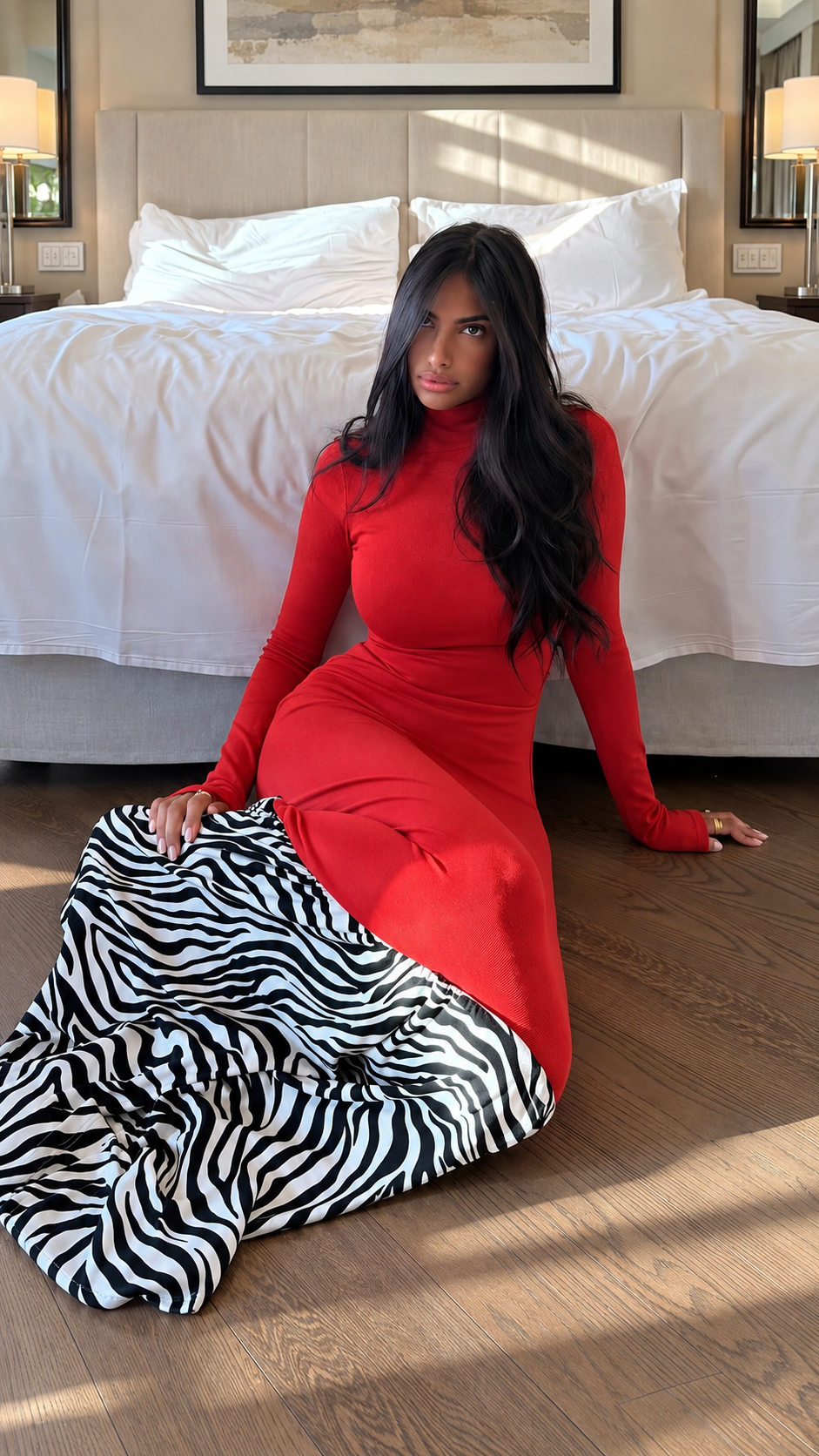 Zebra-Hem Maxi Dress