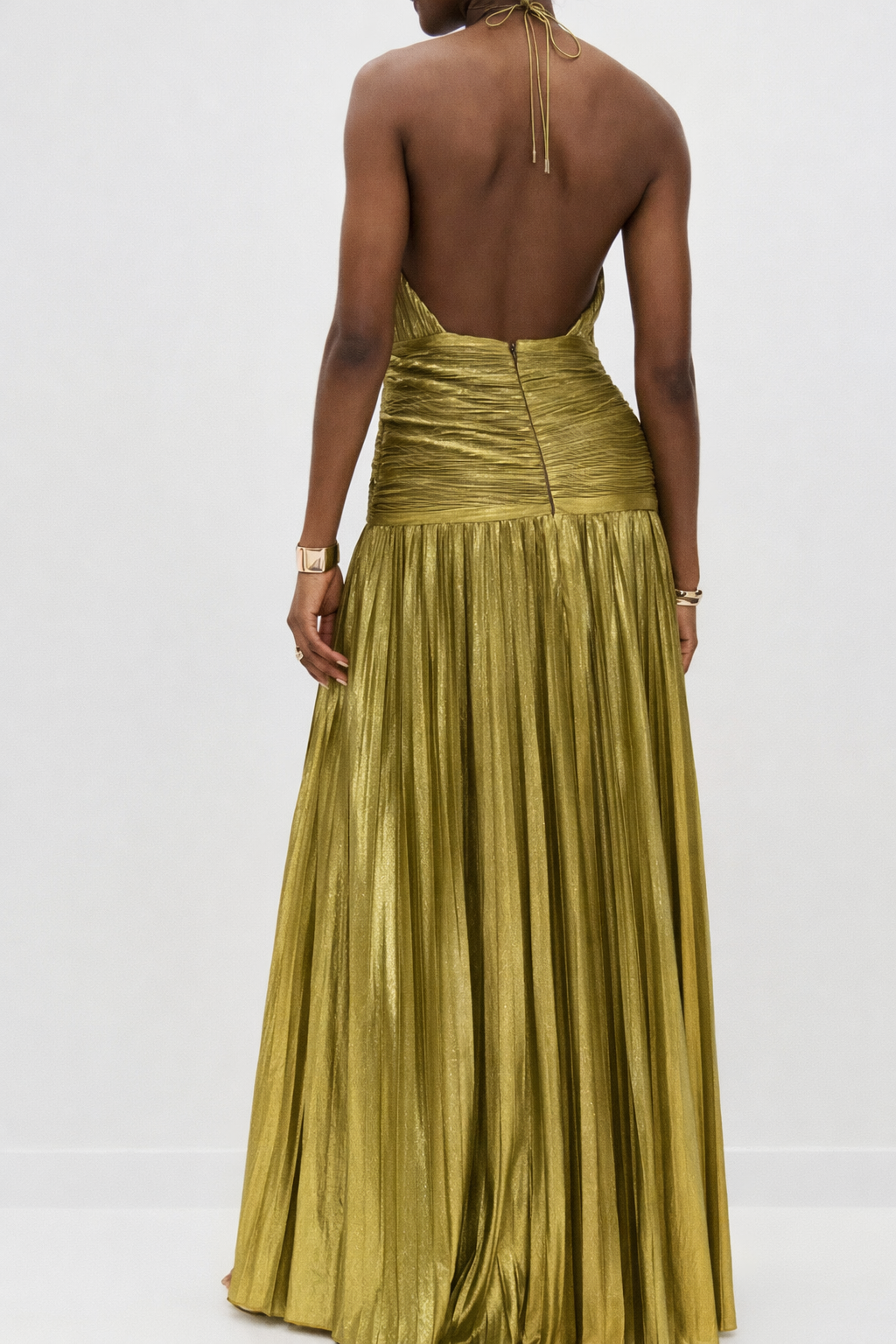 Gilded Goddess™ Metallic Halter Gown