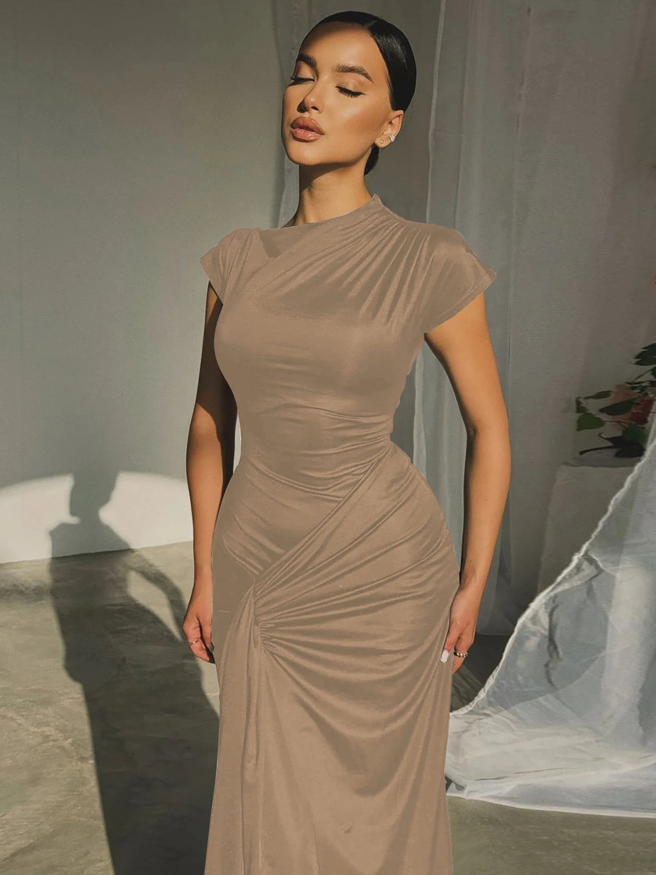 Elegant Pleated Slim A-Line Bandage Dress