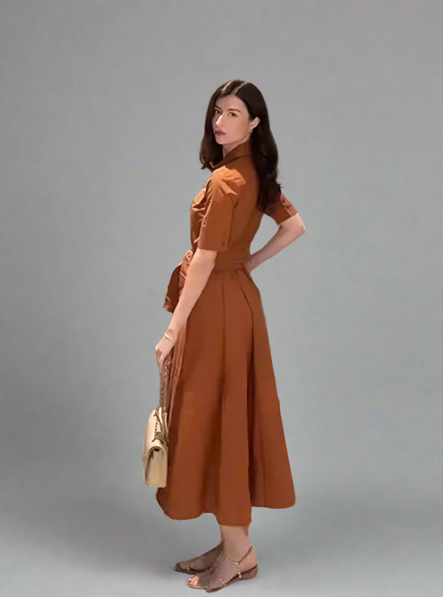 Lunaria™ Sash-Waist Midi Shirt Dress