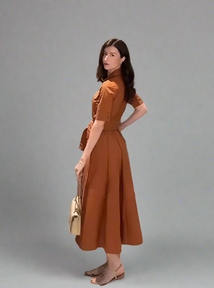 Lunaria™ Sash-Waist Midi Shirt Dress