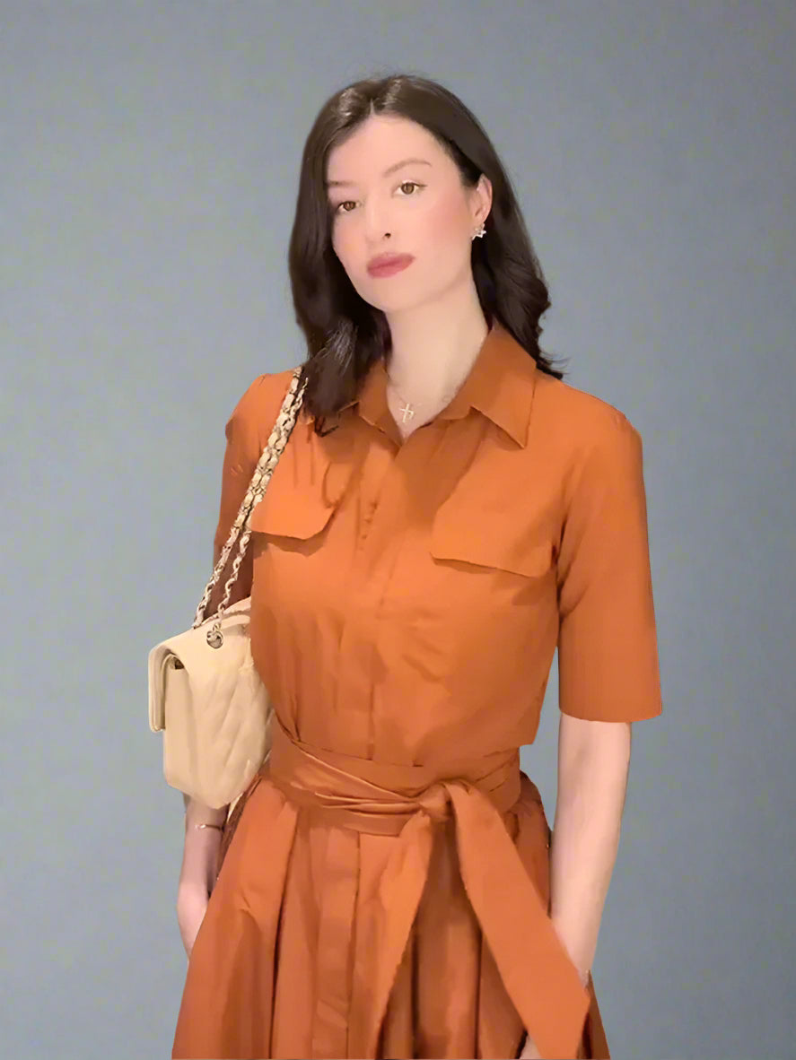 Lunaria™ Sash-Waist Midi Shirt Dress