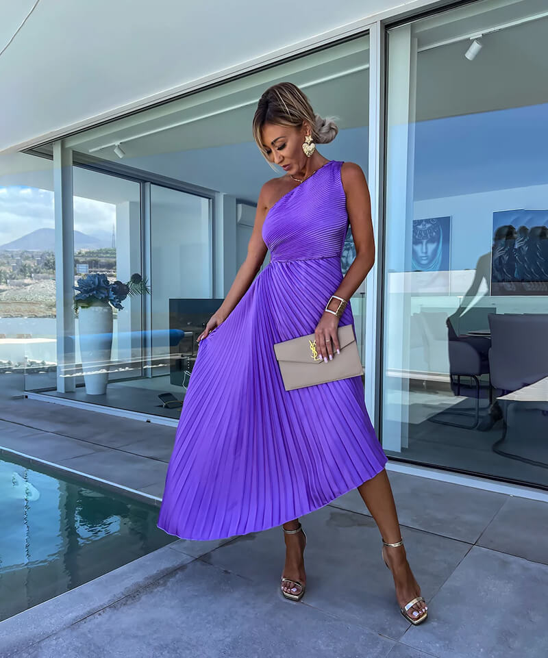 Marjorie - Elegant One Shoulder Midi Dress