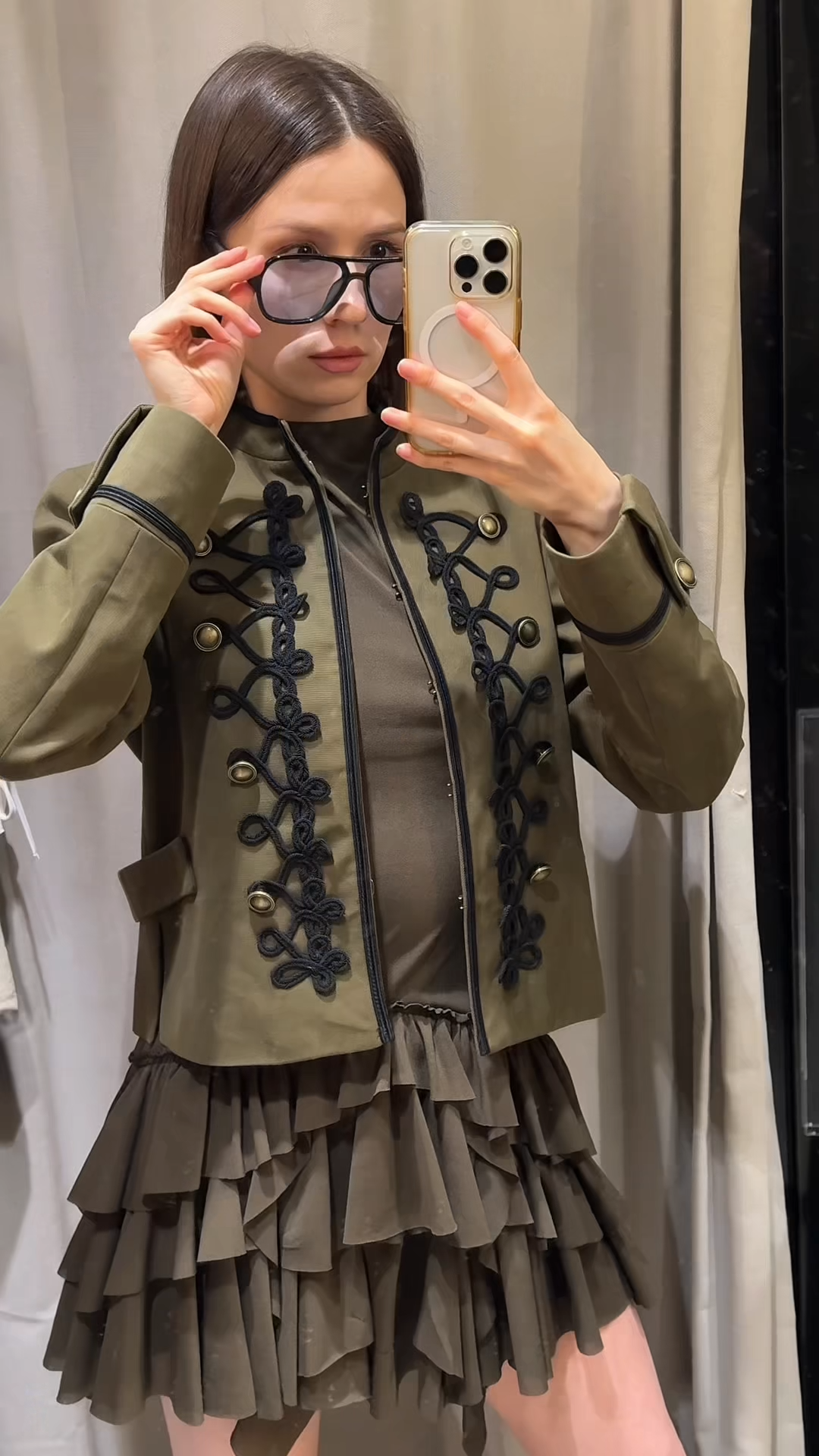 Golden Cropped Jacket – Vintage Stand Collar Long Sleeve Patchwork