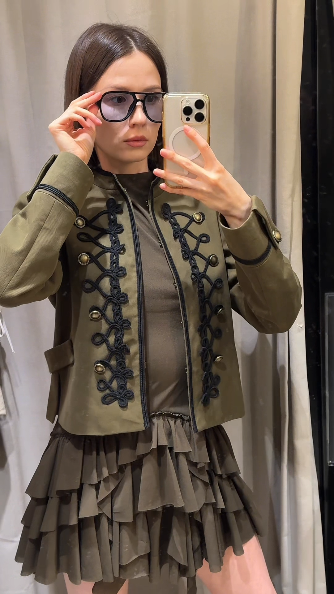 Golden Cropped Jacket – Vintage Stand Collar Long Sleeve Patchwork