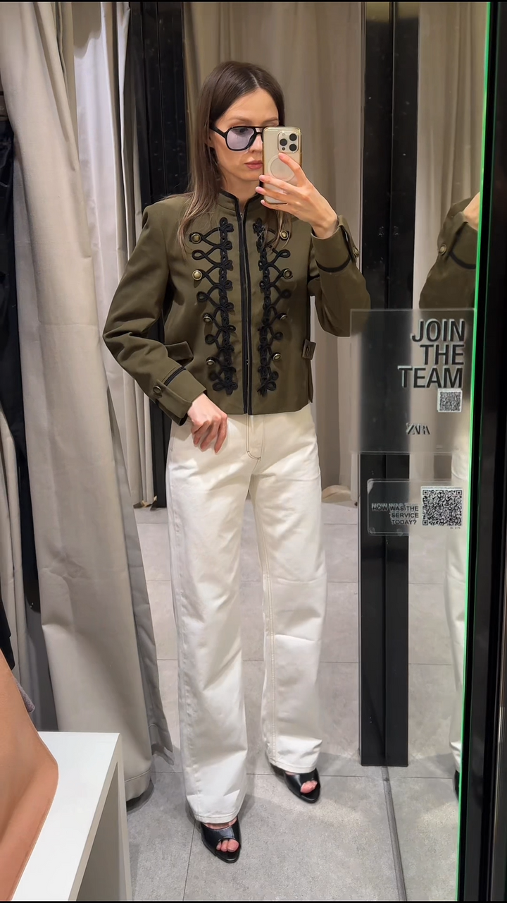Golden Cropped Jacket – Vintage Stand Collar Long Sleeve Patchwork