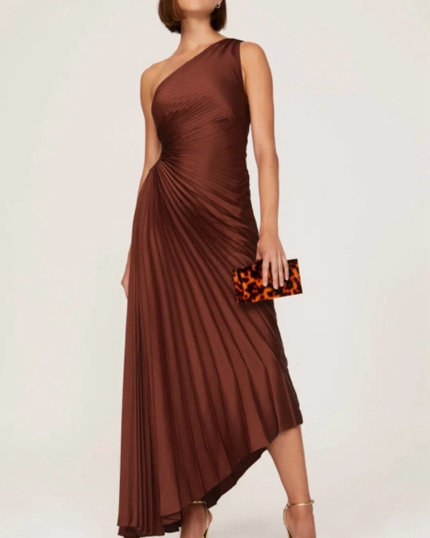 Amara One-Shoulder Pleated Midi Dress