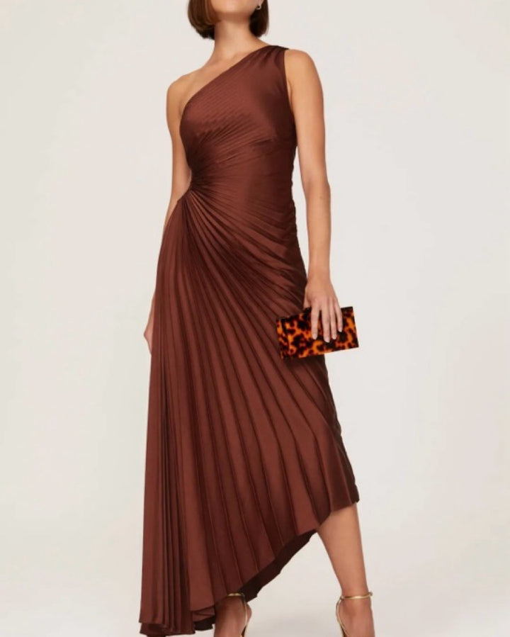 Amara One-Shoulder Pleated Midi Dress