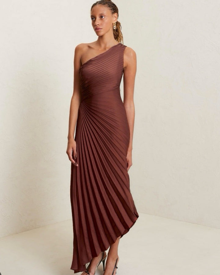 Amara One-Shoulder Pleated Midi Dress