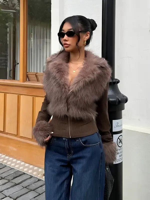 Froxelle™ Luxe Patch Knit Fur Jacket