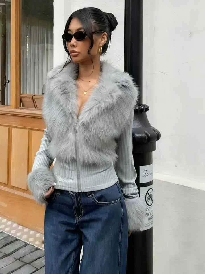 Froxelle™ Luxe Patch Knit Fur Jacket