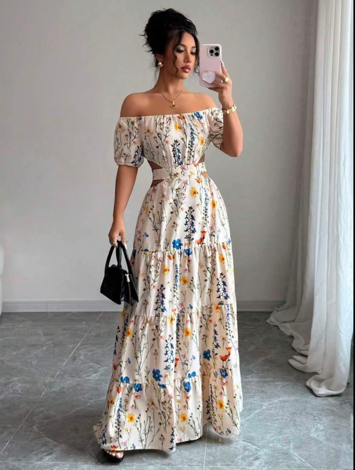 Élan Fleur Off-Shoulder Maxi Dress